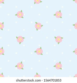 Delicate seamless vector background with cute little roses and speckles in the style of shabby chic. 