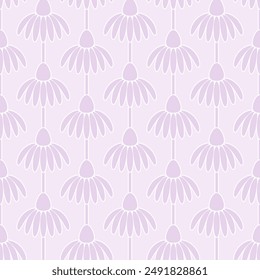 Delicate seamless vector pattern with echinacea flowers in pink tones. Simple pink flowers with white lining.