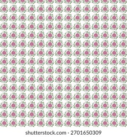 Um delicado padrão de vetor sem costura com pequenas flores cor-de-rosa e folhas verdes sobre branco. Perfeito para tecido, vestuário e papel de parede. Design clássico feminino disponível como um arquivo EPS editável.