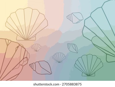 Delicate Seashell Outlines on a Pastel Watercolor Background, Ar