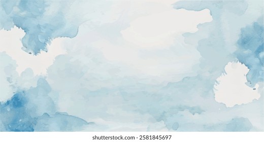 Delicate and Serene Sky Blue Aquarelle Watercolor, Flowing Softly Across White Wet Paper, Creating a Beautifully Textured Surface with Gentle Brush Strokes that Evoke Calm and Tranquility.
