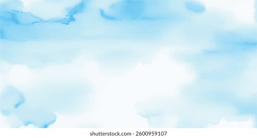 Delicate and Serene Sky Blue Aquarelle Watercolor, Flowing Softly Across White Wet Paper, Creating a Beautifully Textured Surface with Gentle Brush Strokes that Evoke Calm and Tranquility.
