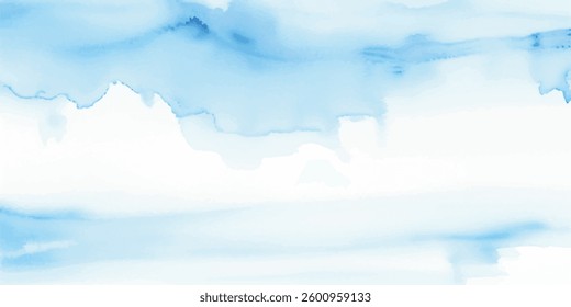 Delicate and Serene Sky Blue Aquarelle Watercolor, Flowing Softly Across White Wet Paper, Creating a Beautifully Textured Surface with Gentle Brush Strokes that Evoke Calm and Tranquility.
