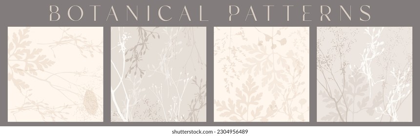Delicate set of vector floral pattern with wild flowers, herbs botanicals. Soft pastel colors blush beige aesthetics pink background