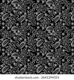 Delicate Silver Botanical Foliage Abstract Seamless Pattern