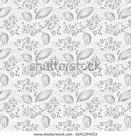 Delicate Silver Botanical Foliage Abstract Seamless Pattern