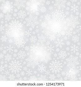 Delicate silvery seamless Christmas pattern with snowflakes and spots, vector eps 8