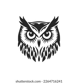 Delicate simple black vector owl vector logo. Isolated.