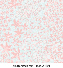 Delicate simple floral seamless pattern in blush rose colors. Botanical illustration of wildflower silhouettes. Small flowers repeat. Vector, EPS 10