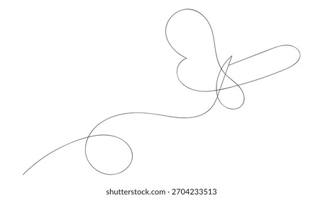 Delicado dibujo de una sola línea de una mariposa en vuelo	