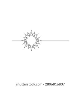 A delicate, single-line drawing of a sun adorned with floral details, bisected by a horizontal line.