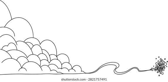 A delicate sketch depicts a cluster of clouds with a thin string leading to a small, bright spark.
