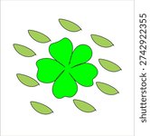 Delicate small flower surrounded by green leaves vector illustration. Perfect for spring themes, garden projects, greeting cards, invitations, branding, wallpapers, and decorative designs. Clean, editable, and scalable vector suitable for both print and digital use.