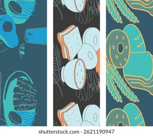 Delicate snacks and Fruit Abstract Watercolor Seamless Design for Backdrops and fabrics