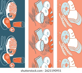 Delicate snacks and Fruit Abstract Watercolor Seamless Design for Backdrops and fabrics