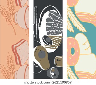 Delicate snacks and Fruit Abstract Watercolor Seamless Design for Backdrops and fabrics