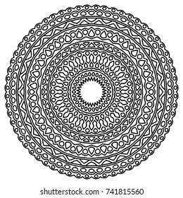 Delicate Snowflake. Adult Coloring Book Page with Flourish Detailed Mandala. Black and White Round Pattern. Ornate Arabesque for Christmas Decoration. Snowflake for Print or Cutting