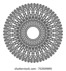 Delicate Snowflake. Adult Coloring Book Page with Flourish Detailed Mandala. Black and White Round Pattern. Ornate Arabesque for Christmas Decoration. Snowflake for Print or Cutting