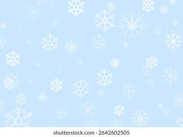 Delicate snowflakes fall softly against a light blue backdrop, creating a serene winter atmosphere. This vector illustration captures the beauty of the cold season, perfect for seasonal designs