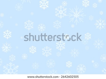 Delicate snowflakes fall softly against a light blue backdrop, creating a serene winter atmosphere. This vector illustration captures the beauty of the cold season, perfect for seasonal designs