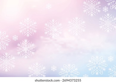 Delicados copos de nieve flotan contra un cielo pastel de ensueño evocando la magia y la serenidad del invierno. ILUSTRACIÓN VECTORIAL EPS