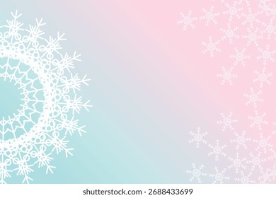 Flocos de neve delicados em um fundo de gradiente criam uma cena de inverno suave. Ilustração vetorial de EPS