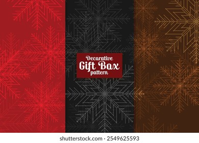 Flocos de neve delicados espalhados por um fundo festivo, criando um design mágico com tema de inverno ideal para embalar presentes de Natal com charme de férias.