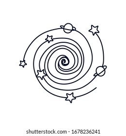 delicate solar system icon over white background, minimalist tattoo concept, line style, vector illustration