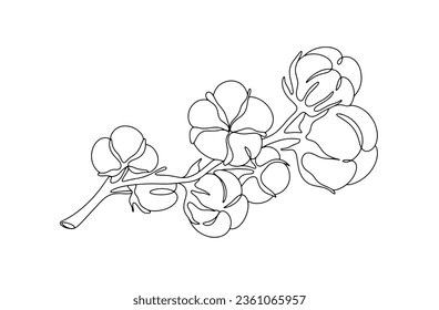 Delicate sprig of cotton. World Cotton Day. One line drawing for different uses. Vector illustration.