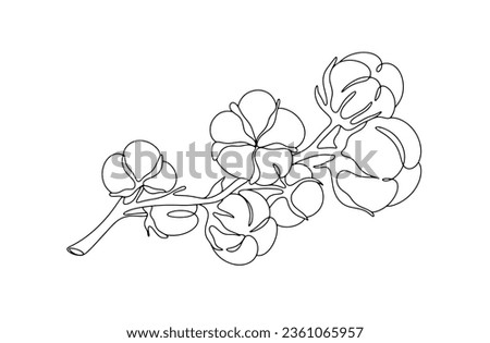 Delicate sprig of cotton. World Cotton Day. One line drawing for different uses. Vector illustration.