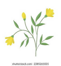 A delicate sprig of yellow flowers. Vector illustration of vintage cute yellow flowers. Delicate flower for decoration. Isolated.