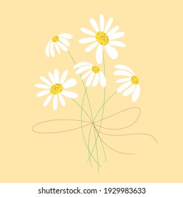 A delicate spring card with a cute bouquet of daisies. Template for the design.