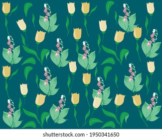 Delicate spring flowers on a blue background. Vector illustration