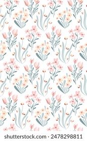 Delicate spring flowers.Seamless pattern.Vector illustration