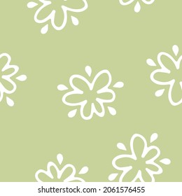Delicate spring or summer vector pattern or print. Minimalistic cartoon flowers, similar to daisies, on a pleasant pastel green background