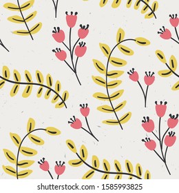 Delicate stylized flourish leaf graphical motif. Swirl, curl, silhouette painting seamless repeat vector pattern swatch.