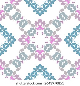 Delicado simetria, arranjado ordenadamente em um fundo azul, tradicional, design de padrão para tapete, impressão, envoltório, decorativo, ilustração, tecido, papel de parede, cerâmica.  
