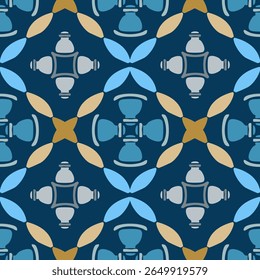 Delicate symmetry, arranged neatly on a blue background, traditional, pattern design for carpet, print, wrap, decorative, illustration, Fabric, Wallpaper, Ceramics.  
