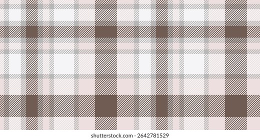 Um delicado padrão xadrez tartan em tons de cinza suave e marrom com um design geométrico entranhado de quadrados e linhas, criando um estilo sofisticado e discreto ideal para têxteis ou decoração.