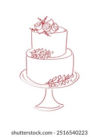 Delicate tasty multi-layer cake on a stand. Perfect for card of  birthdays, weddings, party, anniversary. Modern trendy doodle style. Vector illustration