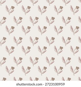Zarte taupe und errötete Mini-Blüten auf einem warmen, cremefarbenen Hintergrund, ideal für Tapeten-, Bettwäsche-, Polster-, Stoff- und Geschenkverpackungsprojekte.