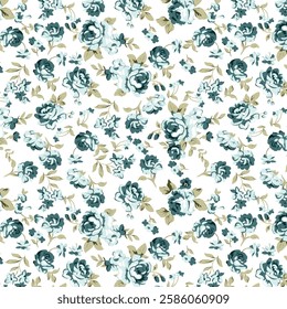 Delicate Teal Rose Floral Pattern for Fabrics and Designs