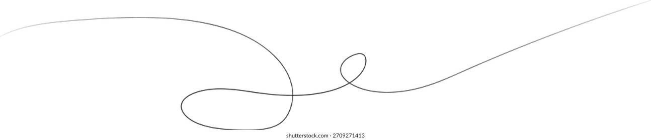 A delicate, thin, dark line gracefully curves and loops across a clean white background, creating an elegant, minimalist, and abstract design.