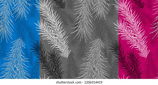 delicate thin spruce green branches isolated set of hand-drawn vector illustration
