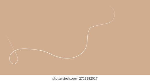 Una delicada y delgada línea blanca se curva y bucle elegantemente sobre un fondo beige suave y sólido, creando una composición abstracta minimalista y serena.