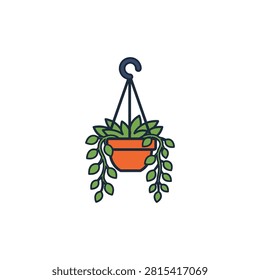 Delicate trailing succulent flora suspended indoors. Clean graphic for botanical design projects.