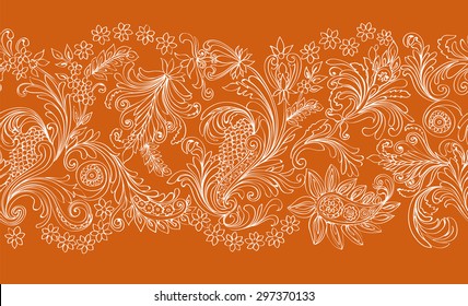 Delicate transparent seamless background with lace border