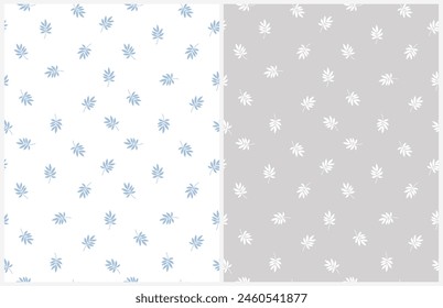 Delicados patrones de Vector sin costura de moda con hojas. Dibujado a mano Irregular Floral Impresión sin costuras. Hojas pequeñas sobre fondo blanco y gris claro. Fondo de pantalla Floral Minimalista ideal para Tela.