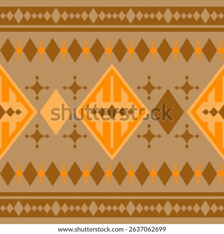 Delicate Tribal Argyle Geometric Combine Pattern with Orange Brownish Gold Ornament. Exquisitely Sunset Shade Theme for Delicate Royal Ethnic Design for Embroidery Thai Silk Handicraft Border Bedding