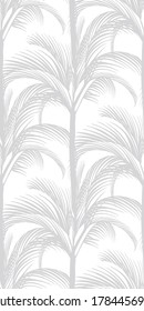 patrón tropical delicado sobre un fondo blanco con siluetas de palmas grises verticalmente para el diseño de superficie unisex